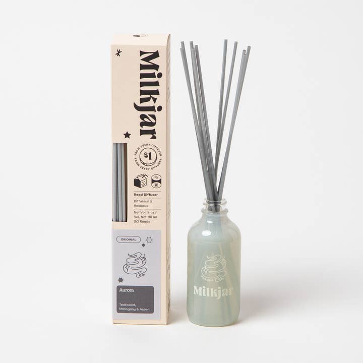 Aurora - Mahogni, Teakwood & Aspen 4 oz Reed Diffuser for engroshandel hos Milk Jar Candle Co.