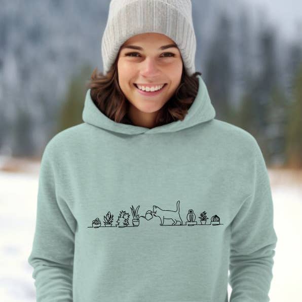 Sweat à capuche Chat arrosant des plantes #155 pour la vente par Tron Tron Graphic Wear