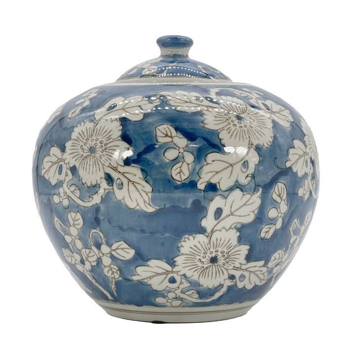 Bocal en céramique chinoiserie bleu et blanc 8 po pour la vente par Galt International Company