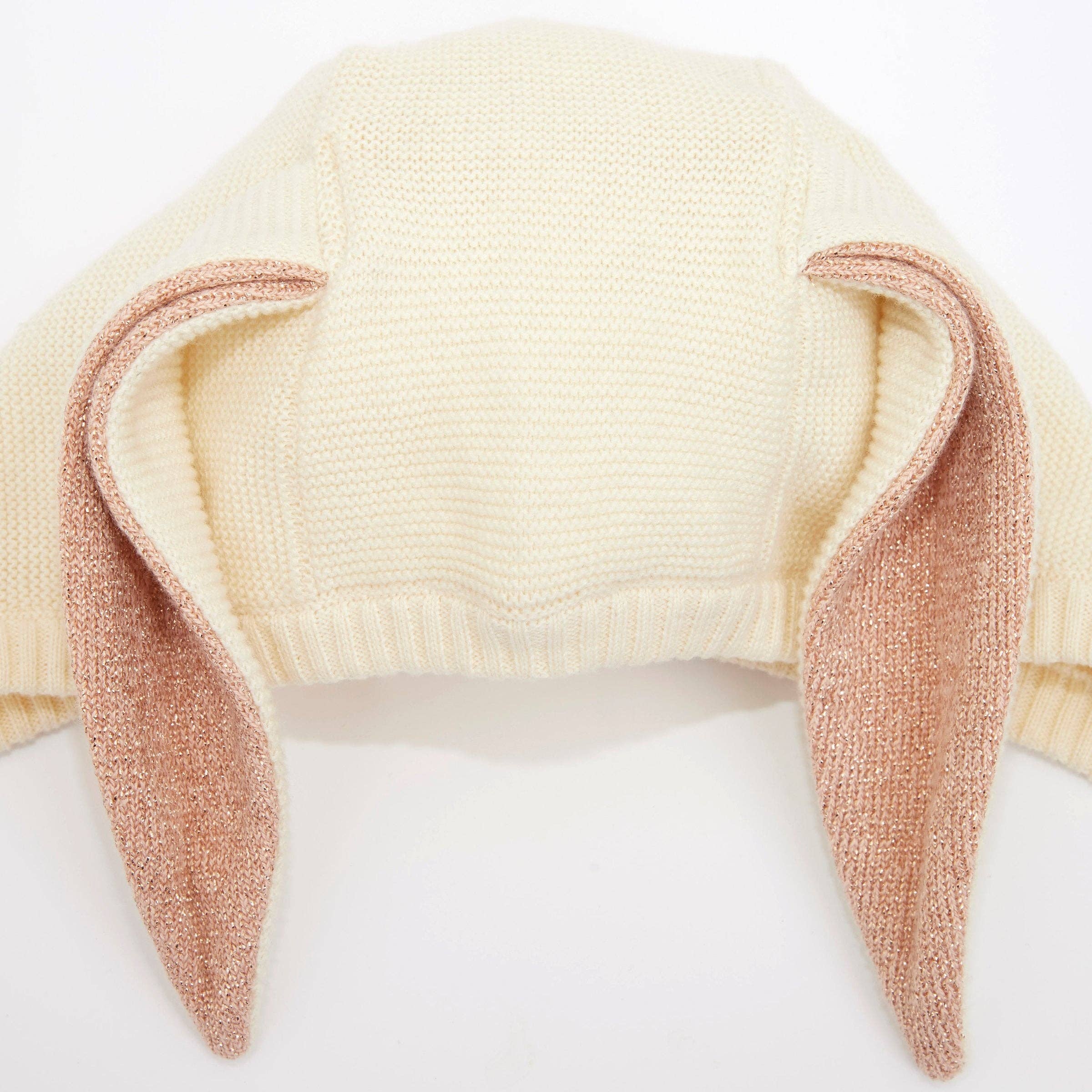 Meri Meri – wholesale Newborn/knit hat – Baby – Peach Sparkle Bunny Baby Bonnet3