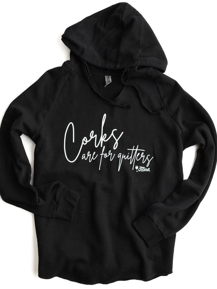 Corks Are For Quitters Ladies Lightweight V-neck Hooded Sweatshirt for wholesale by Team Cocktail