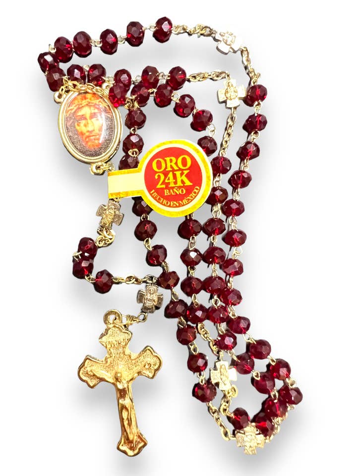 PRECIOUS BLOOD GLASS BEADS ROSARY | ROSARIO DE VIDRIO DE LA PRECIOSA SANGRE for wholesale by SAN JUDITAS RELIGIOUS ARTICLES