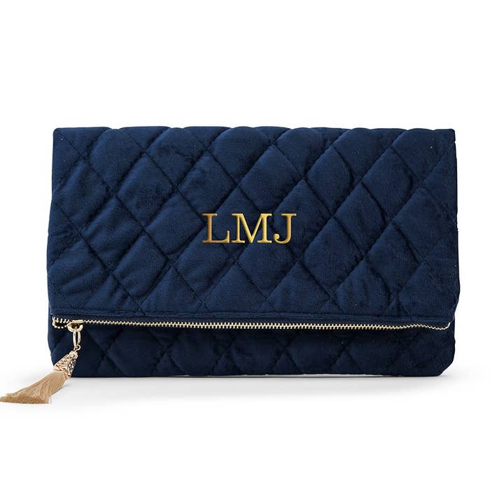 Clutch de terciopelo plegable - azul marino para venta al por mayor de Weddingstar Inc.