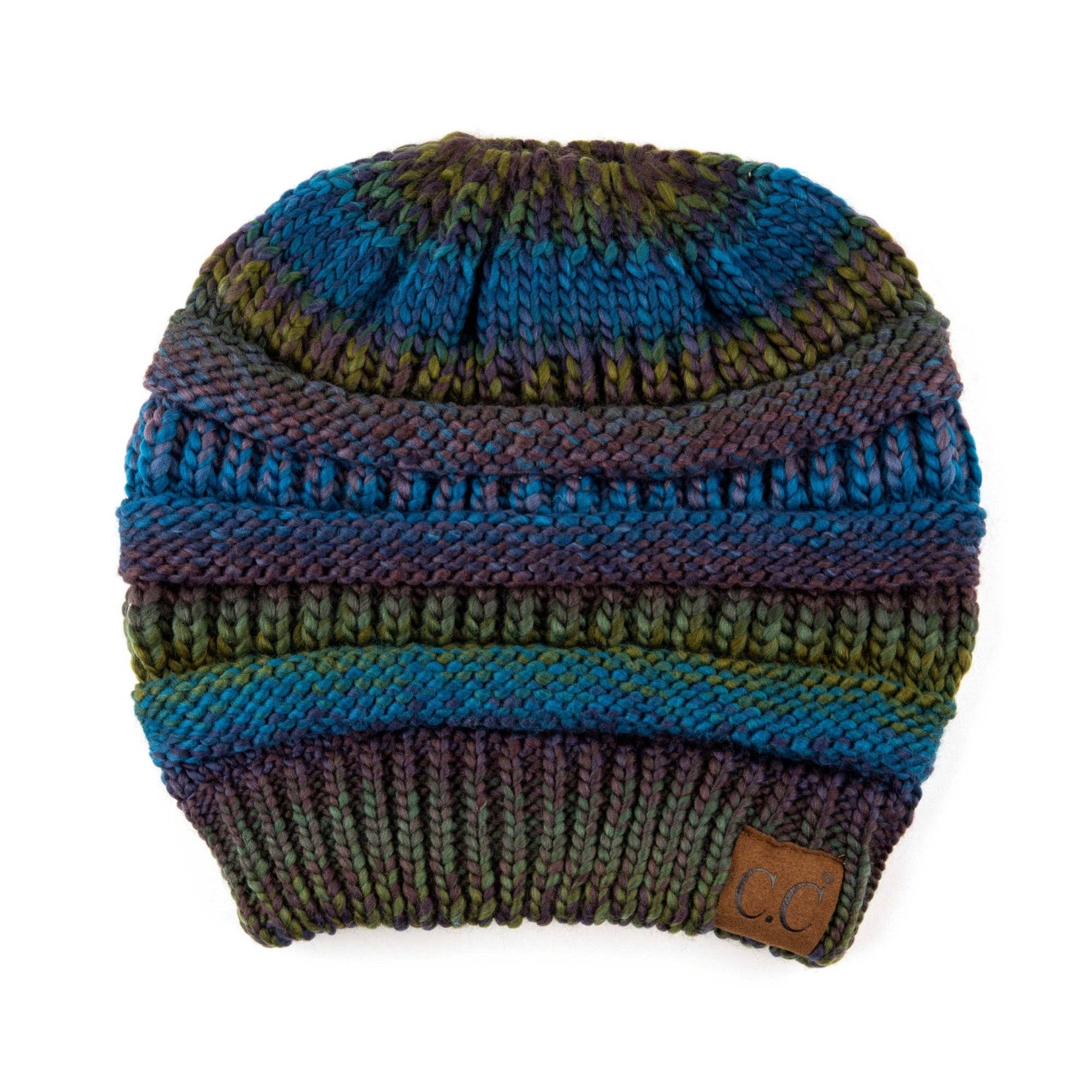 Truly Contagious - Wholesale Beanie - Women's - CC Bun/Pony Multi Colored Striped Beanie ( MB-705 )5