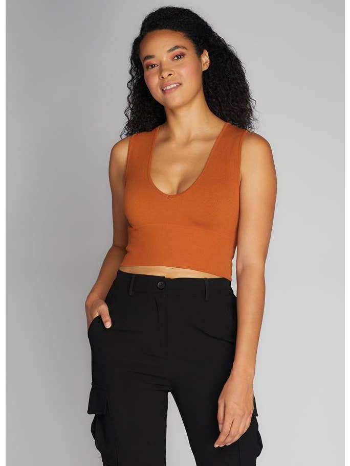 C'est Moi Clothing Co – wholesale Knit top – Women's – Bamboo Deep V Rib Top- CEBT10027