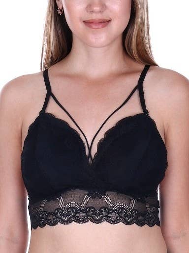 V Cut Strappy Lace Trim Bralette for wholesale by Cap Zone