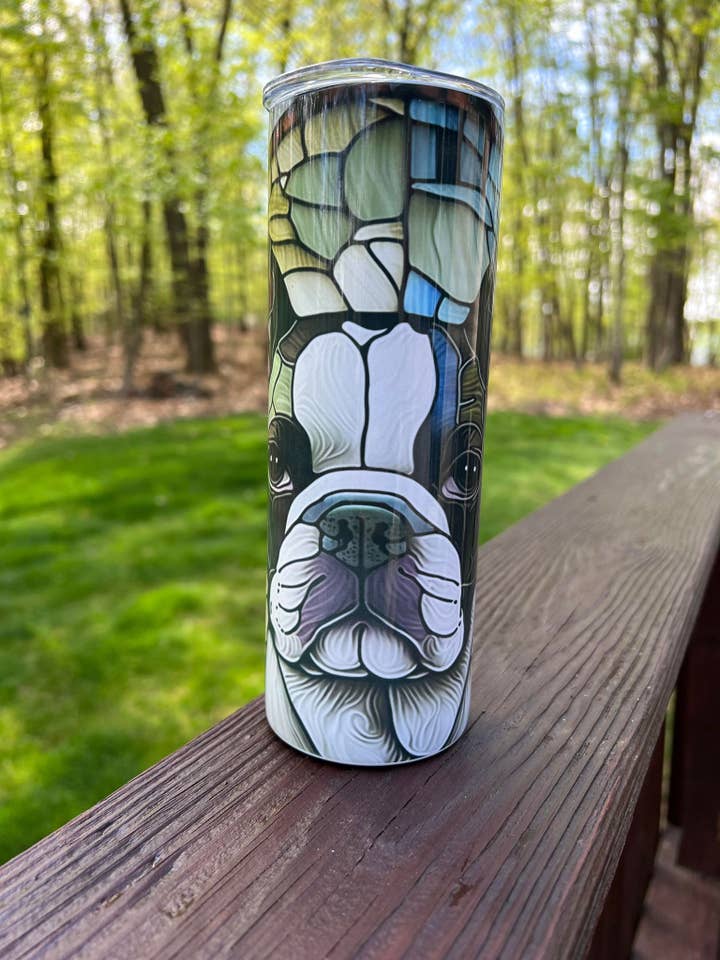 Stained Glass Boston Terrier 20oz Skinny Tumbler for wholesale by Frugal Fashionista By Toni