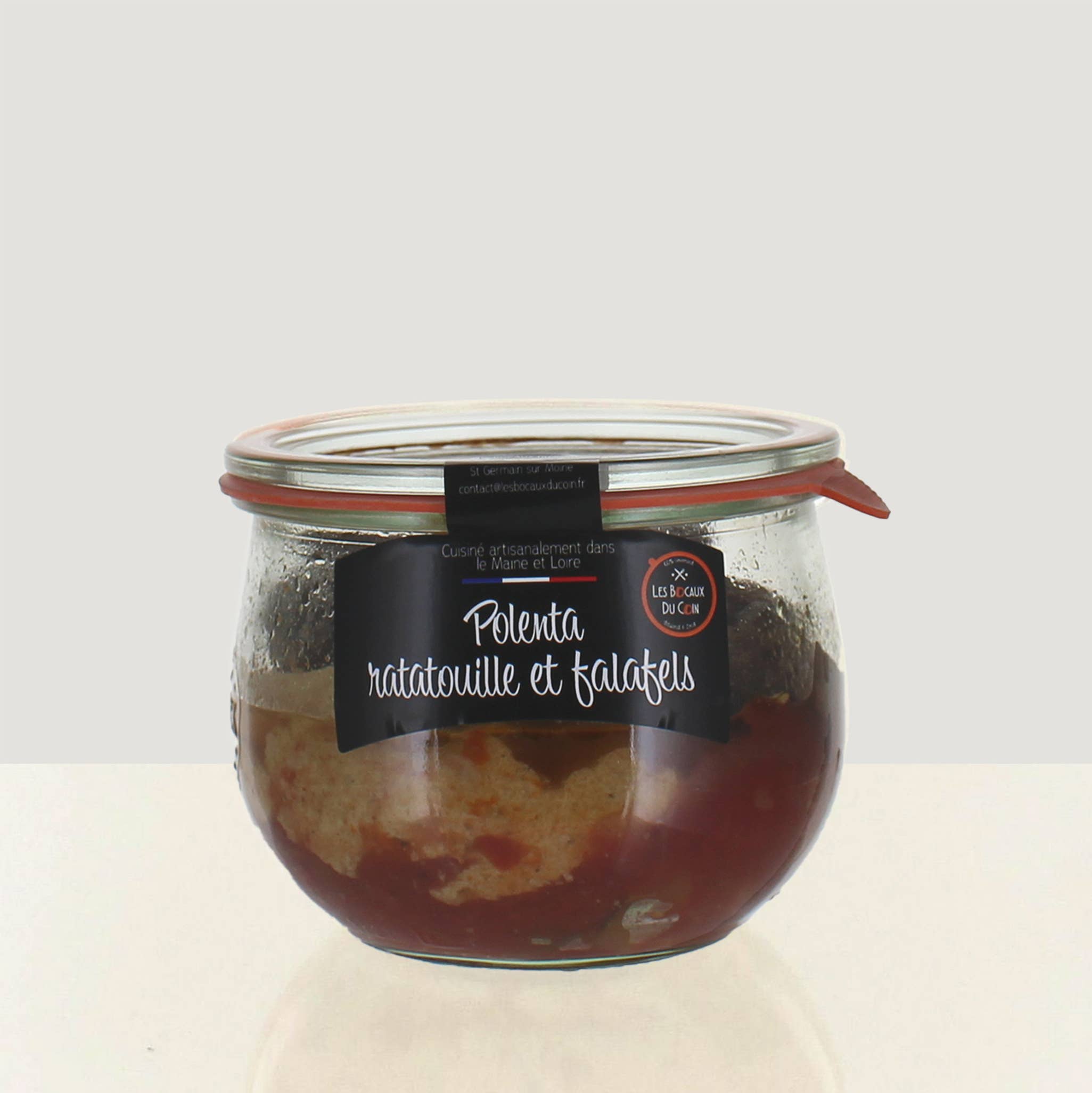 Les Bocaux du coin - Wholesale Shelf-stable prepared meal - Polenta Ratatouille falafel jar - 100% local & handmade