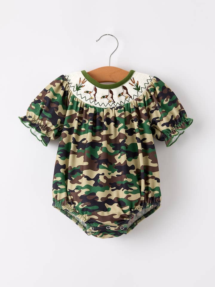 Rylee Faith Designs - Wholesale Bodysuit (Non-Footed) - Baby - Camouflage Duck Smocking Embroidery Girls Romper5