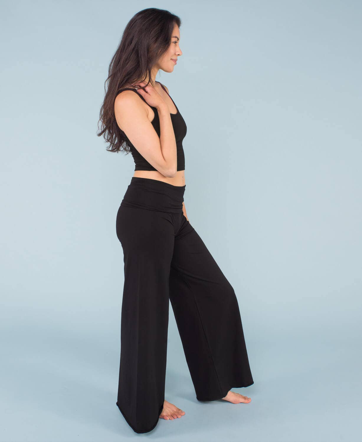 Organic Roll-Top Flowy Pants - Black for wholesale on Faire3