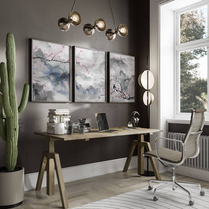 Grote Moderne Muurkunst | Set van 3 Chinoiserie Muurkunst Prints voor wholesale door About Wall Art