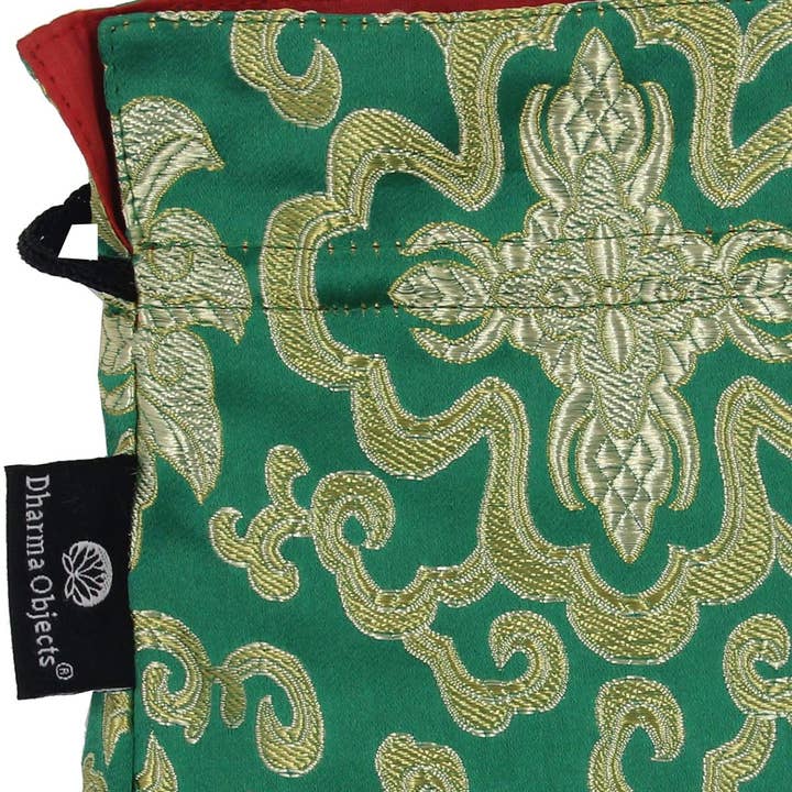 Bolsa de transporte de almacenamiento de cuenco tibetano hecho a mano de brocado de tela (verde) para venta al por mayor de Lungta Imports