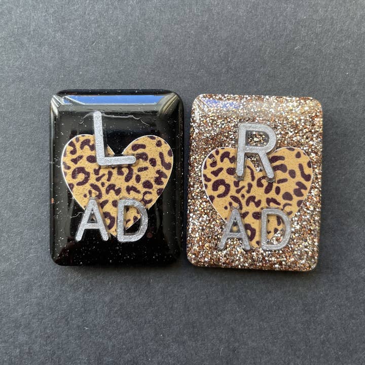 Alisha Goes Crafty - Wholesale Lapel Pin/Button - Animal Print Heart Xray Markers, With 2 or 3 Initials