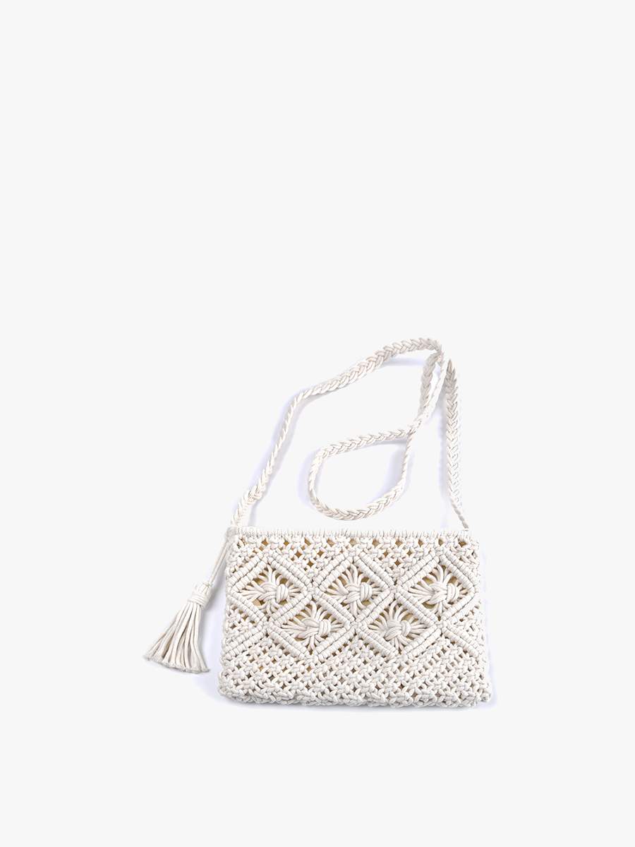 White N2273 Val Macrame Crossbody Bag with Tassel for wholesale on Faire1
