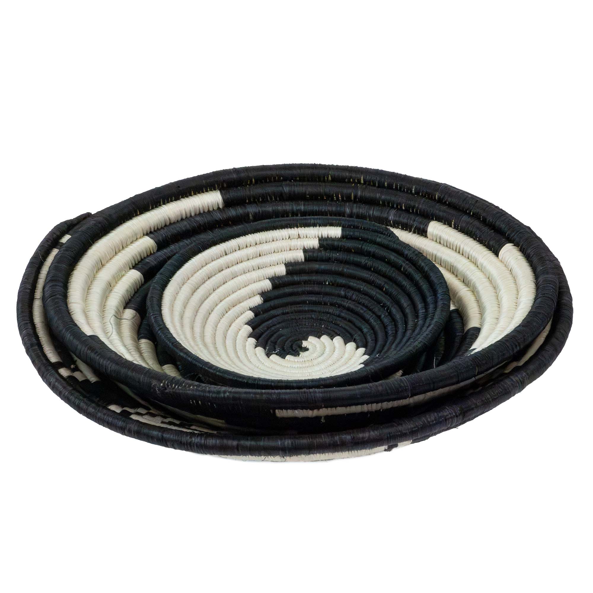 Global Crafts - Wholesale Basket - African Rwanda Baskets Home & Wall Decor-Set/3 Monochrome - MIXED DESIGNS3