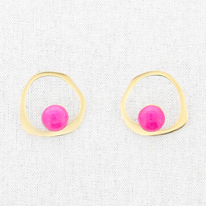 Sonata - Wholesale Stud/Post Earrings - Irregular Stone Hoop Steel Earrings0