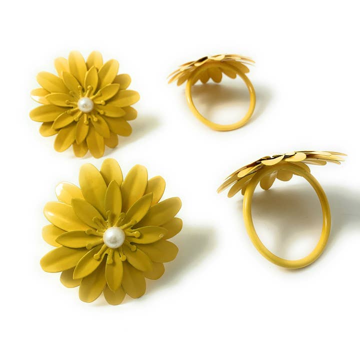 Flower Napkin Rings - Set of 4 (Yellow, Pearl) for wholesale by Vibhsa