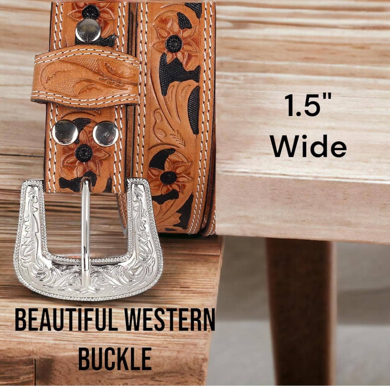 Greenwood Leather - Wholesale Belt - Men's - Leather Light Brown Belt with Vintage Silver Buckle1