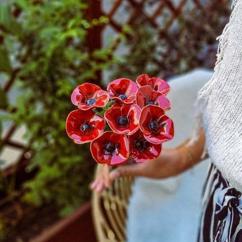 NaturoTheke - Wholesale Artificial Flowers - Small poppy diameter approx. 4 cm (19.5cm/27cm stem)5