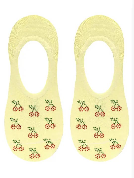 No-Show Liner Socks w/ Crystal Jewels - Cherries - Yellow for wholesale by Living Royal
