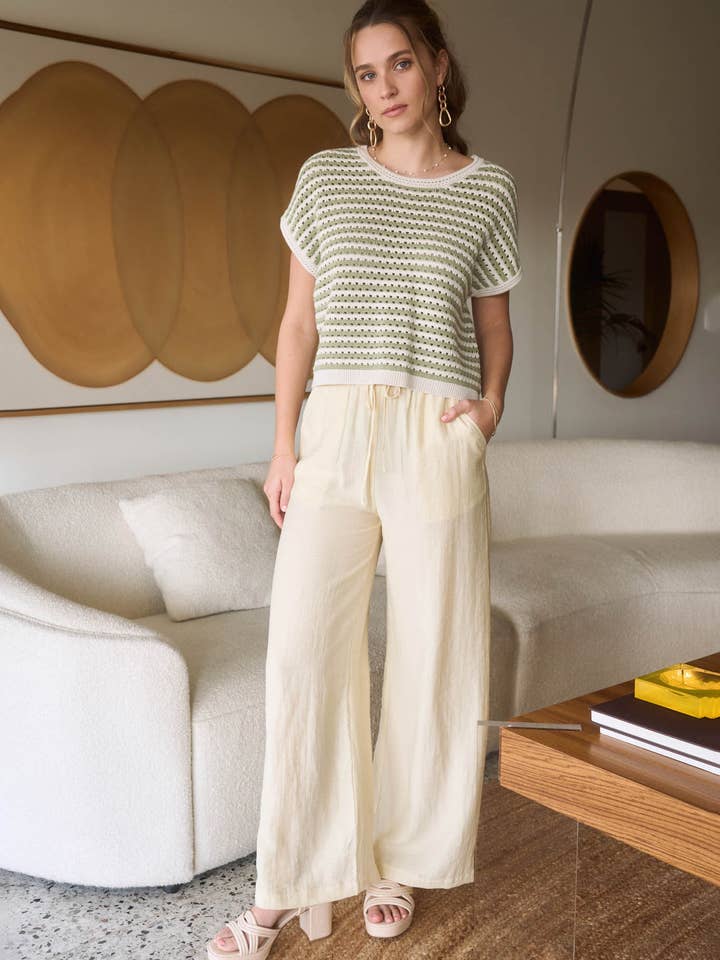 Blu Pepper – wholesale Knitted jumper – Women′s – STRIPE CROCHET KNIT BATWING SHORT SLEEVE SWEATER T4