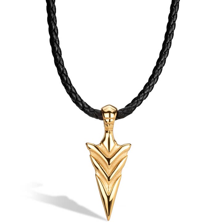 SERASAR – Großhandel Kette mit Anhänger/Charm – Lederhalskette "Arrow" - Gold - N009