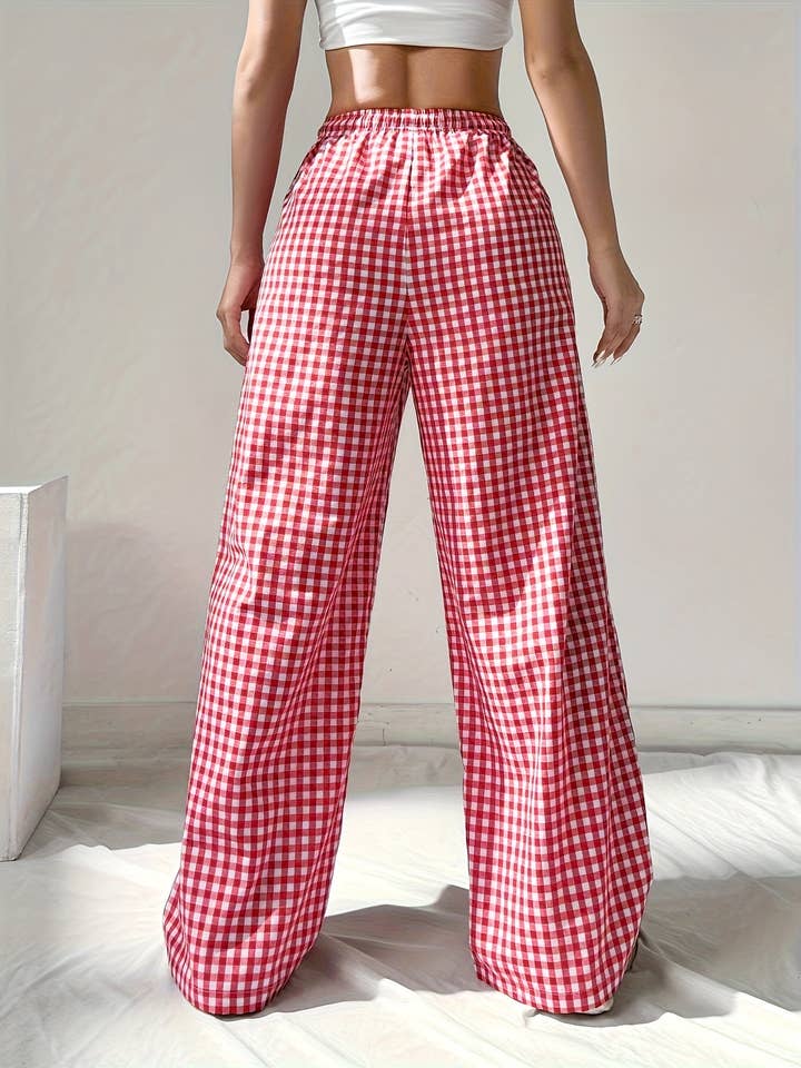 Easy Cozy Red Gingham lounge wide leg pants for wholesale on Faire3