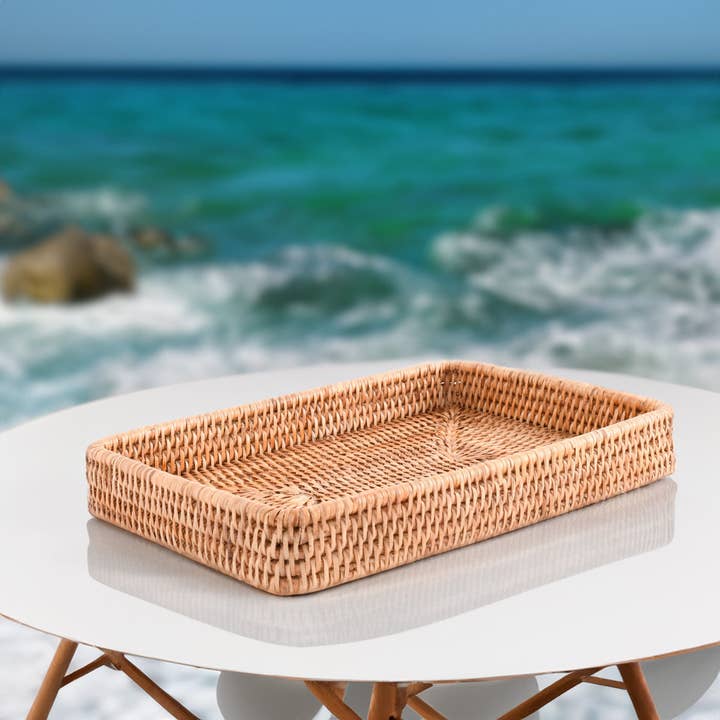 Vagabond House – Bandeja decorativa por atacado – Tabuleiro Catchall Tecido à Mão em Vime Rattan