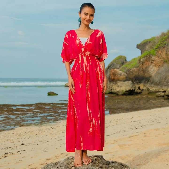 Bone Tie Dye Maxi Dress - Pink for wholesale by Suzie Blue Canada