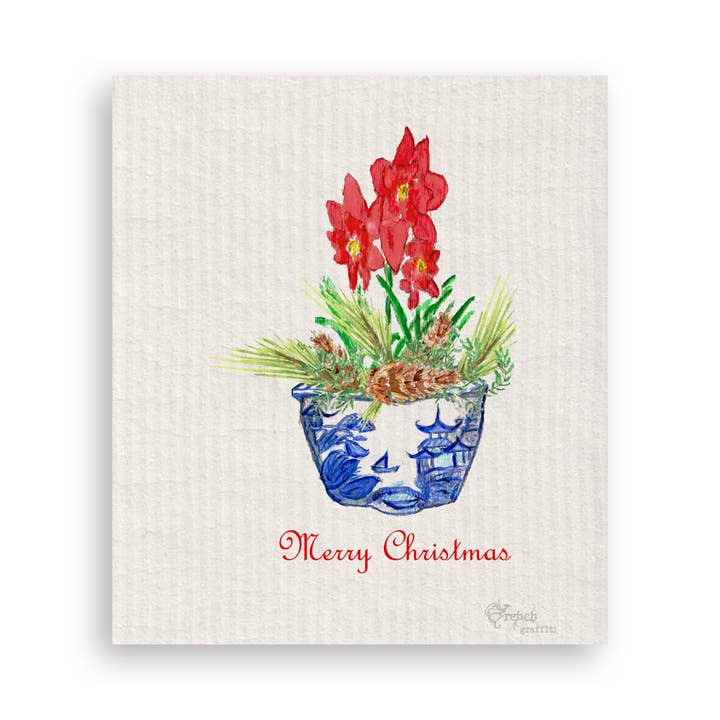 French Graffiti - Wholesale Tea Towel - Blue & White Bowl with Christmas Flower16