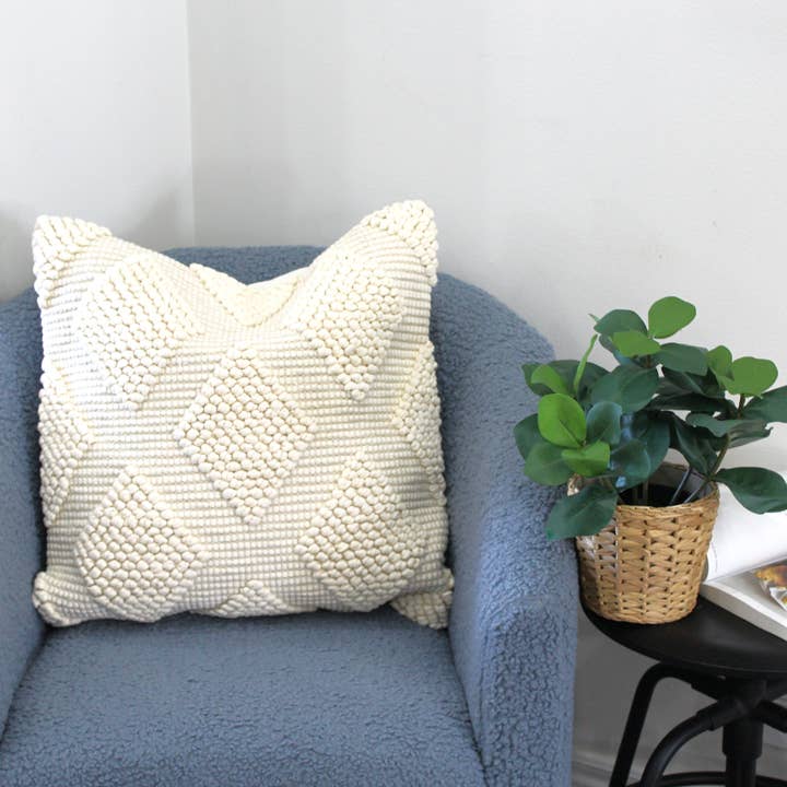 Ines Soft White Hand Woven Pillow Cover for wholesale by Kozify Decor Inc