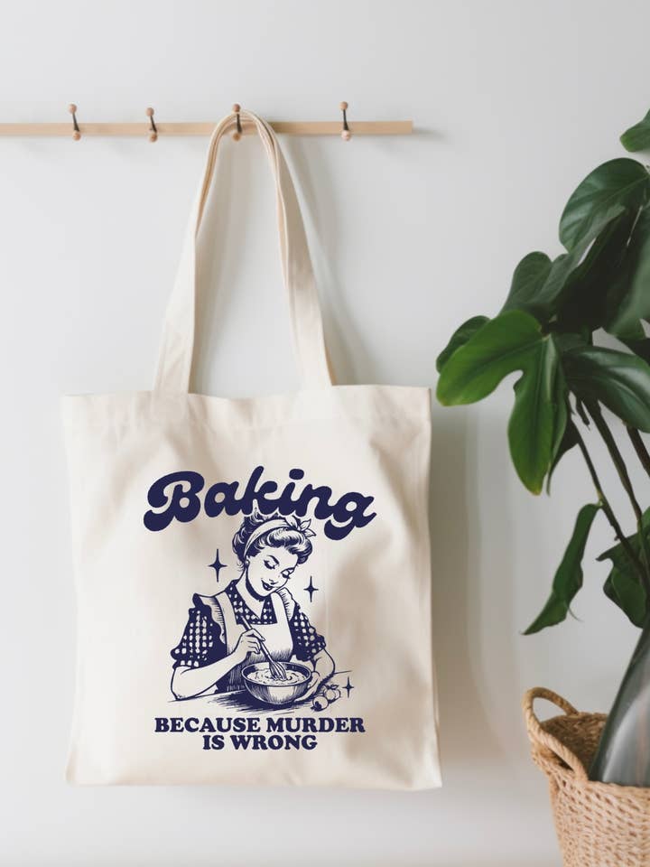 Baking Because Murder Is Wrong Small Canvas Tote Bag for wholesale by EnchantingSunshine