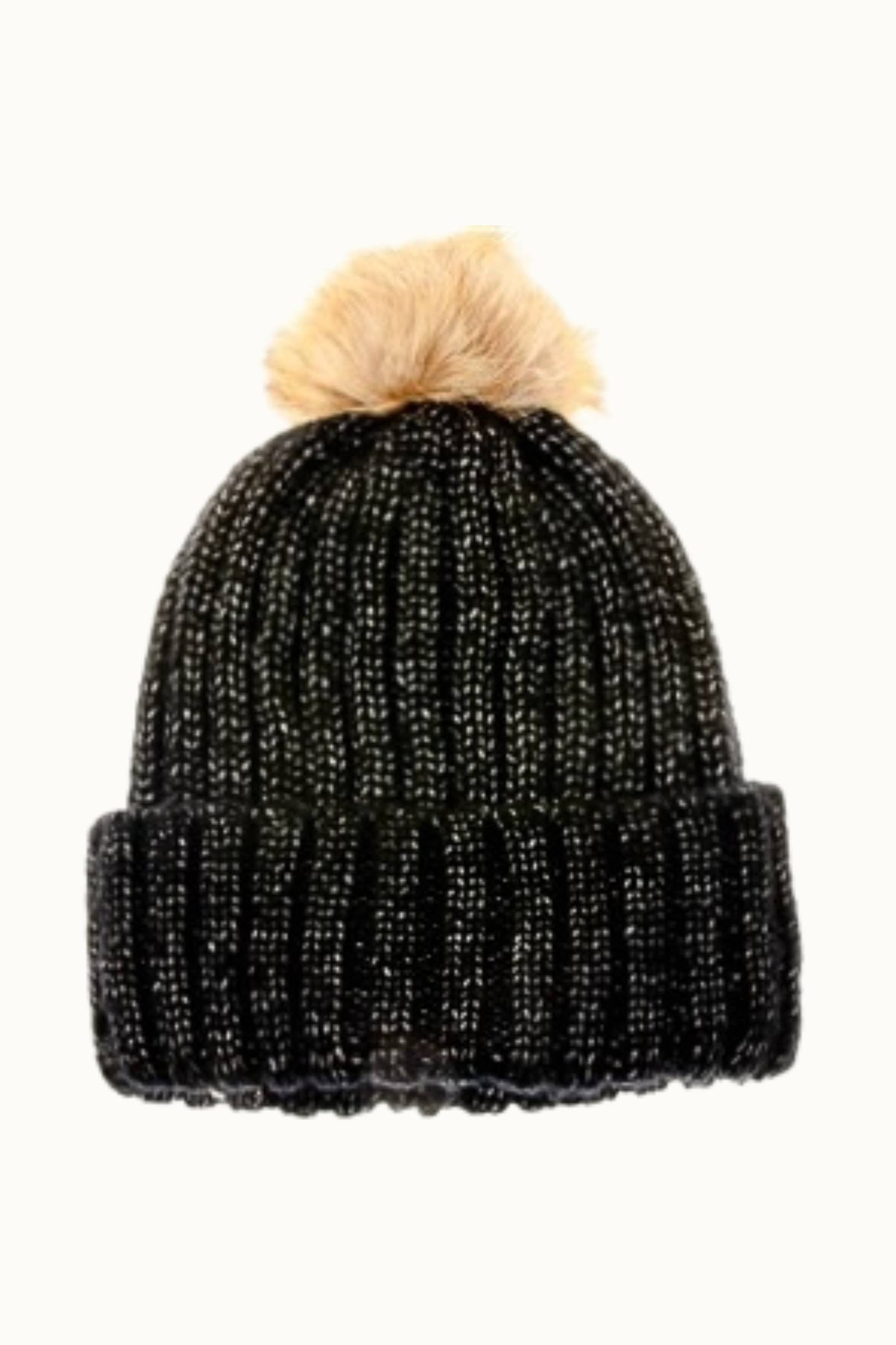 Olive & Pique - Wholesale Beanie - Women's - Ribbed Knit Metallic Lurex Sparkle Beanie with Pom Pom0