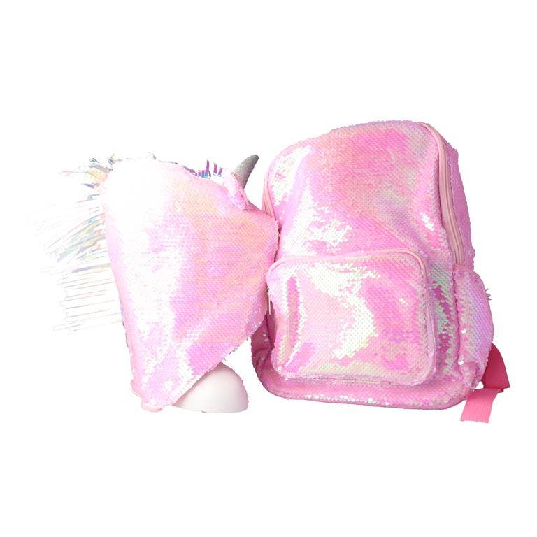 IKILIFE S.L - Venta al por mayor Mochila - Niños - Mochila Infantil con Gorro de Lentejuelas Reversibles – Rosa2