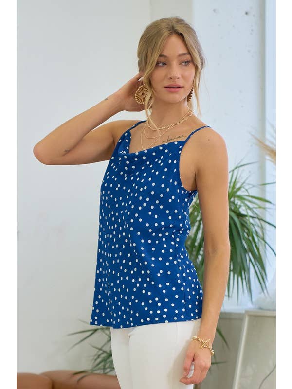 Doe and Rae - Wholesale Camisole - Women's - Polka Dot Cami With Front Cowl - 12075T17