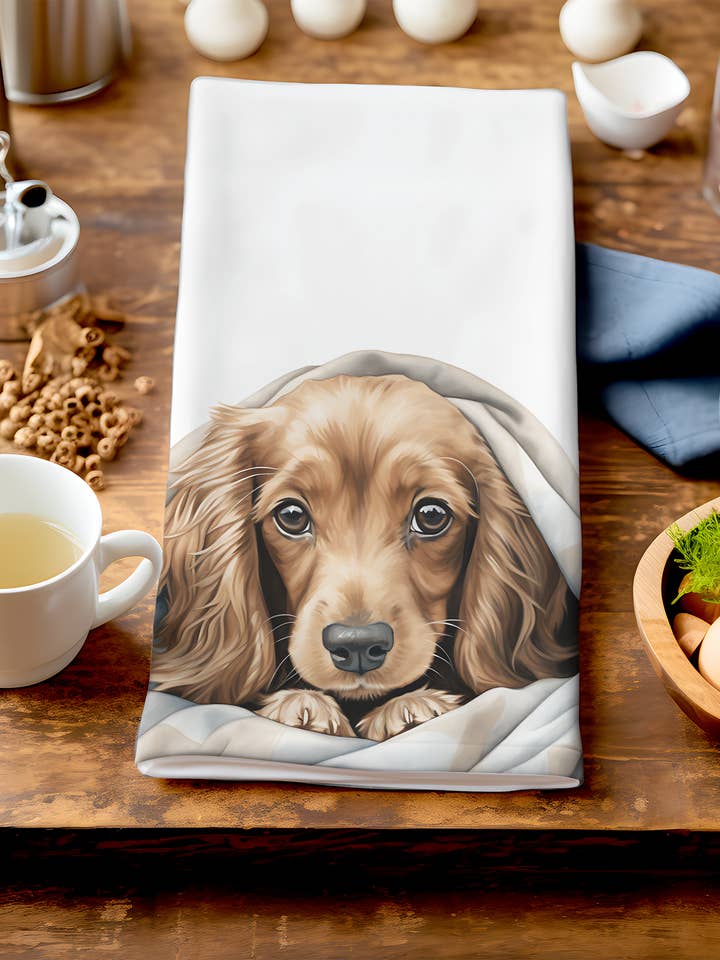 Francis - Joli chiot en couverture - Torchon unique pour chien pour la vente par Homemade Hollydays Wholesale