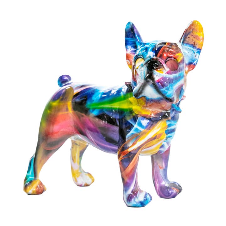Hand Painted Smoke Art Bulldog Ears Up Sculpture - 9.5" long for wholesale by Interior Illusions Plus