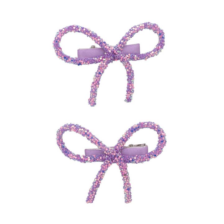 Project 6 NY Kids – Engroshandel Hårsløjfe - Børn – Mini Glitter Bues Clip Sæt med 2 - Lilla0