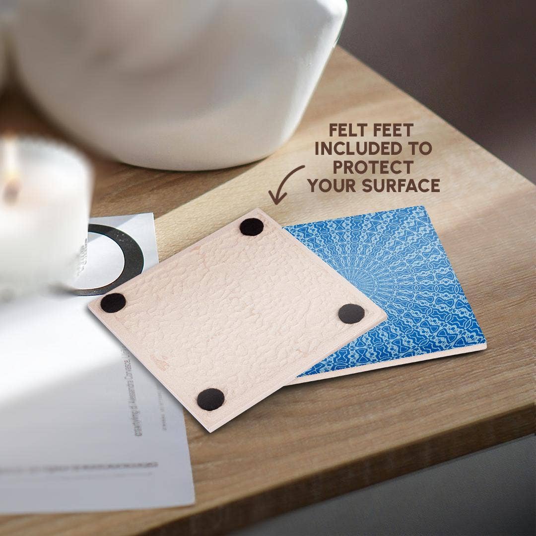 3dRose – wholesale Underlägg – 3dRose, Ett himmelsblått och puderblått duoton kalejdoskop mandalamönster, Glasunderlägg3