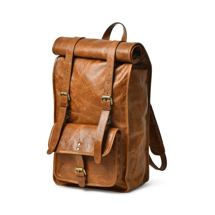 Dotch Leather - Vente Sac à dos – homme - Sac à dos en cuir à fermeture roulante DuVall - Tan2