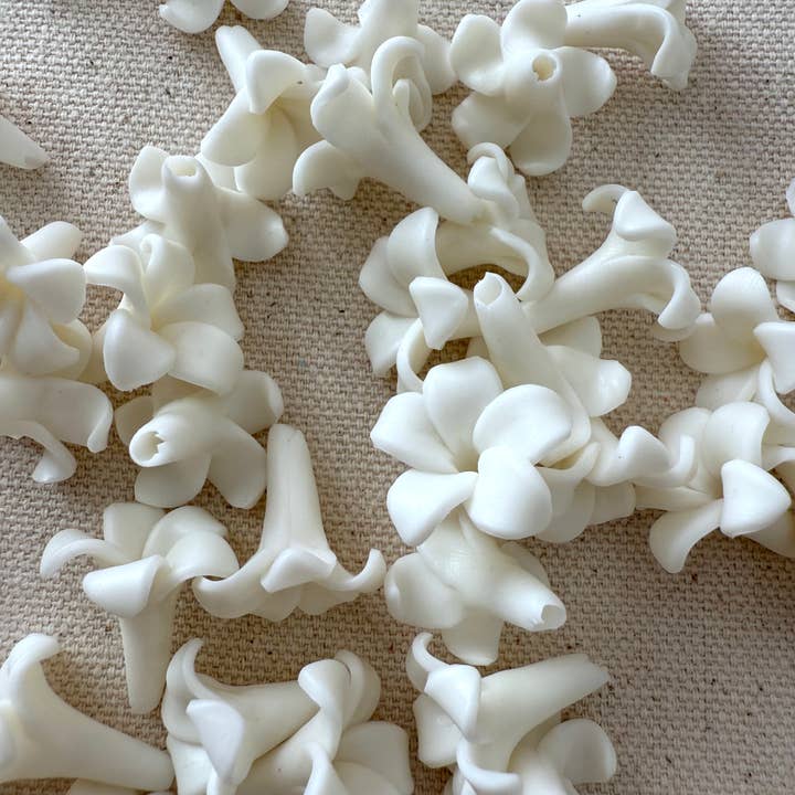 Puakenikeni Clay Flowers, White Flowers, Handmade for wholesale by OpalHaus