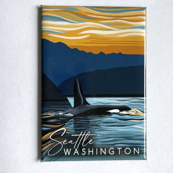Magnet souvenir Orca - Evening Swim - Seattle (2 x 3) pour la vente par Linda Sholberg Art