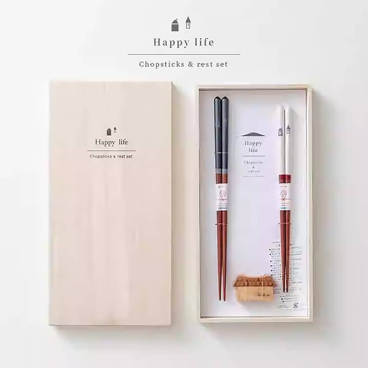 Natuurlijke houten stokjes Ishida met thema "Happy life" voor wholesale door MinoCraft