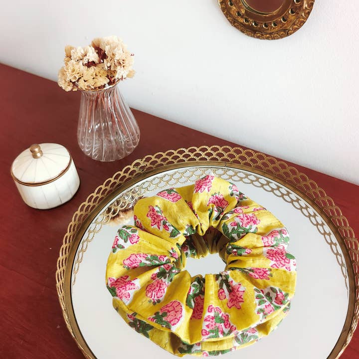 CHOUCHOU LEELA / green anise and pink floral cotton for wholesale by Laure Derrey