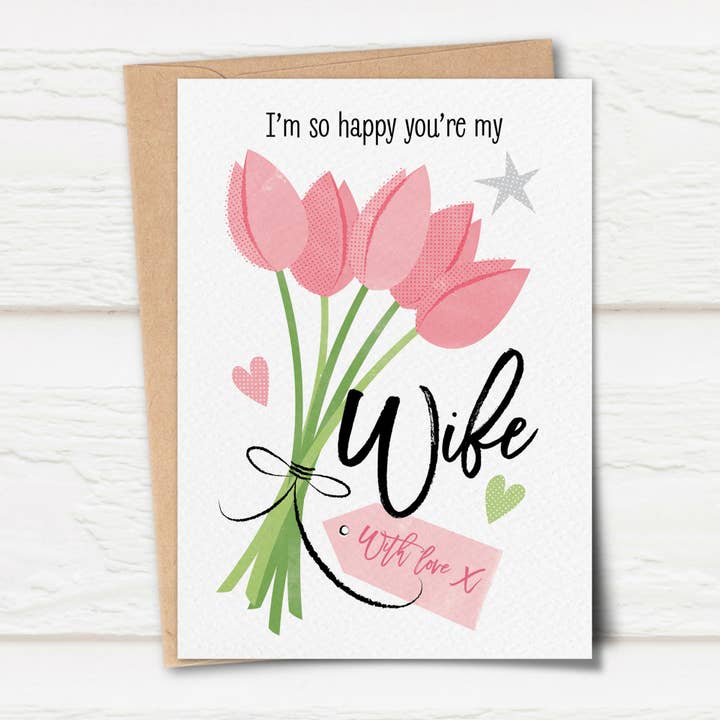 Sketchy 'Wife' Tulips Card for wholesale by Pennychoo