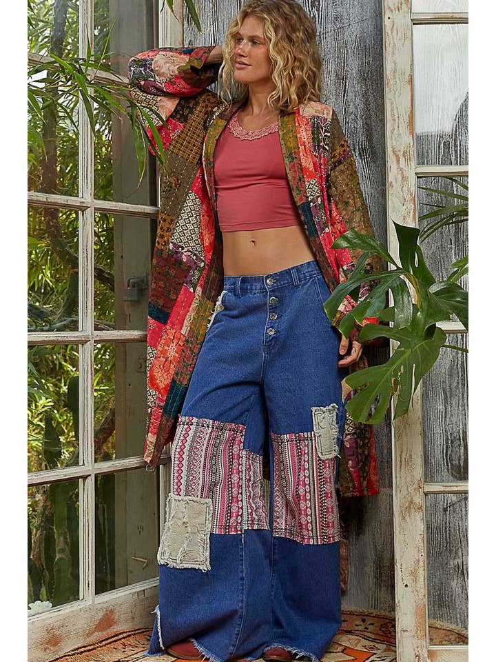 TAUPE PINK MULTI Long Sleeve Padded Kimono Jacket for wholesale on Faire1