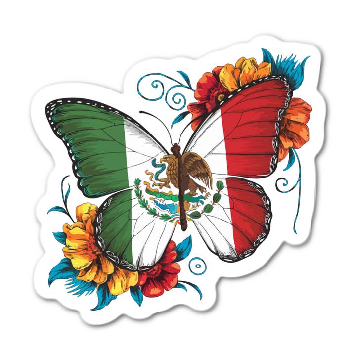 Mexican Butterfly With Flowers Sticker for wholesale by Stick-It Expressions
