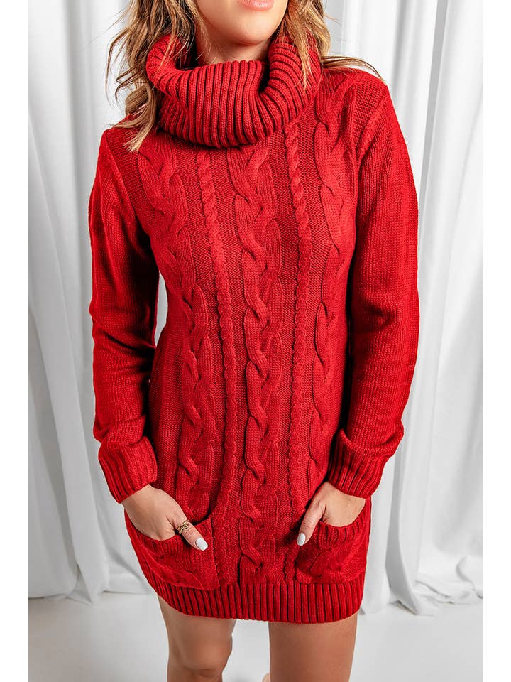 Umorger - Wholesale Dress - Women's - Cowl Neck Cable Knit Sweater DressS