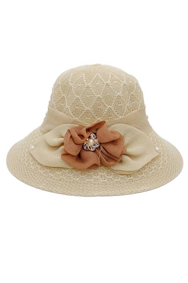 Cap Zone - Wholesale Straw Hat - Women's - Flower Ribbon Fabric Sun Hat5
