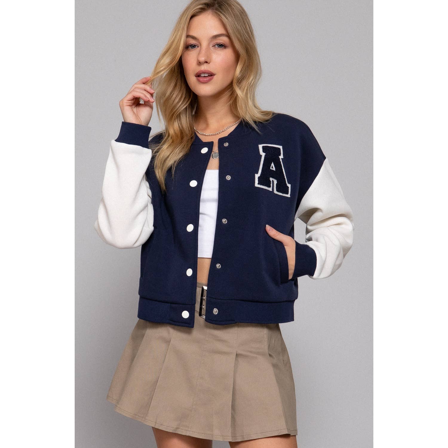 Apolline - Wholesale Varsity/Baseball Jacket - Women's - COLOR BLOCK BRUSHED VARSITY FLEECE JACKET5